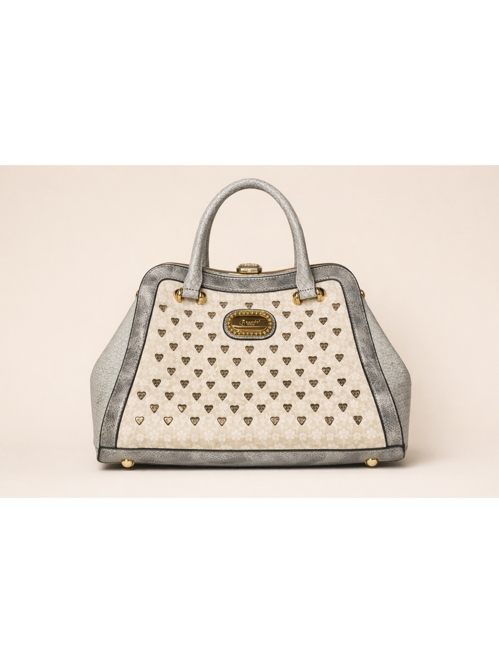 Brangio Italy Heart Cutout Handbag with Rhinestone Clasp - Glam Floral Snakeskin